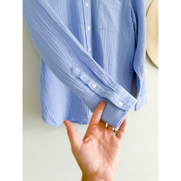 J.Crew Factory | NWT Double-gauze Button-up Shirt For Women in Blue | Sz PM - Picture 4 of 8